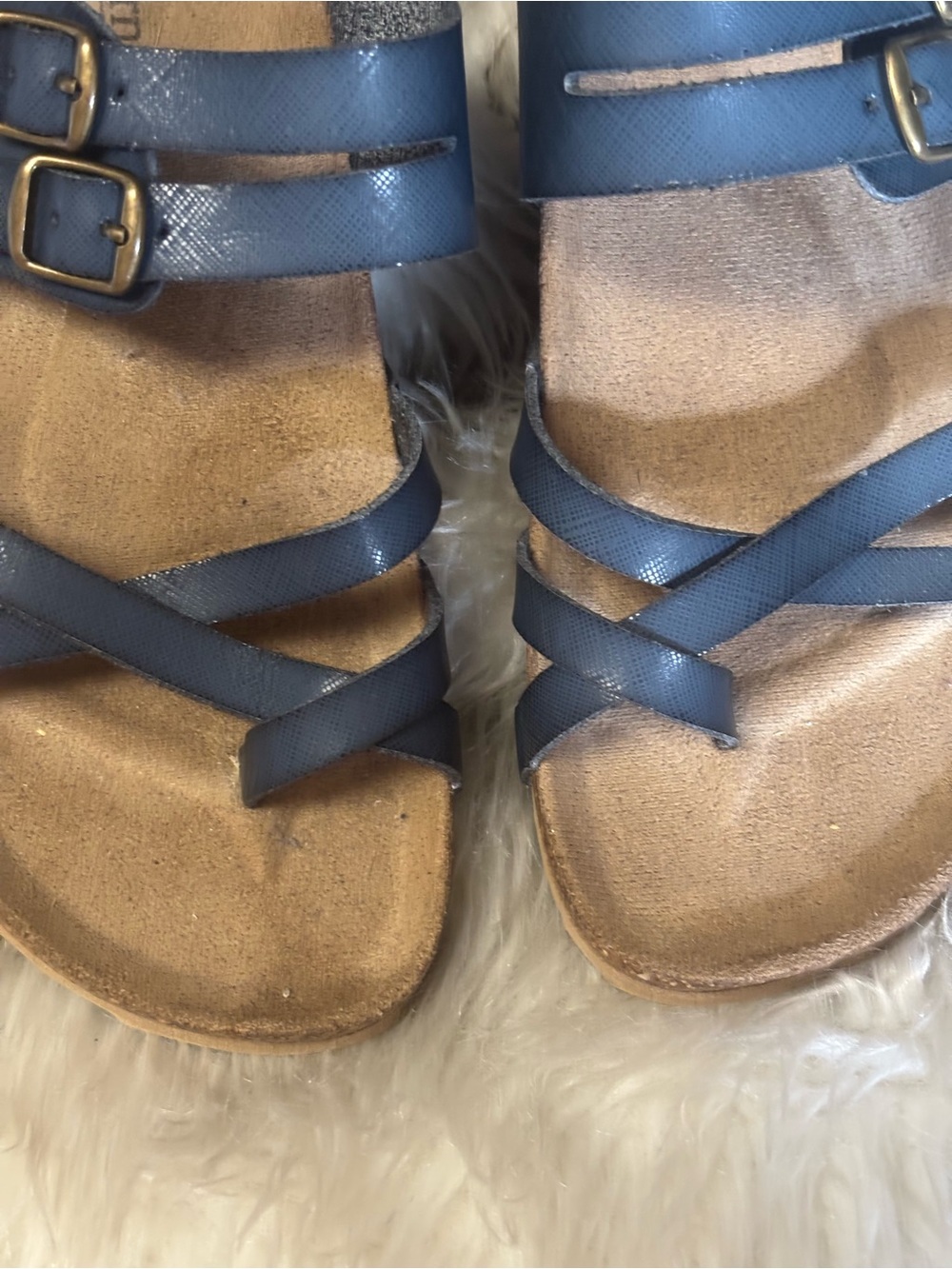 BJORNDAL Beach Blue Leather Sandals Flip Flop Shoes Women’s Sz 7 - Picture 2 of 6